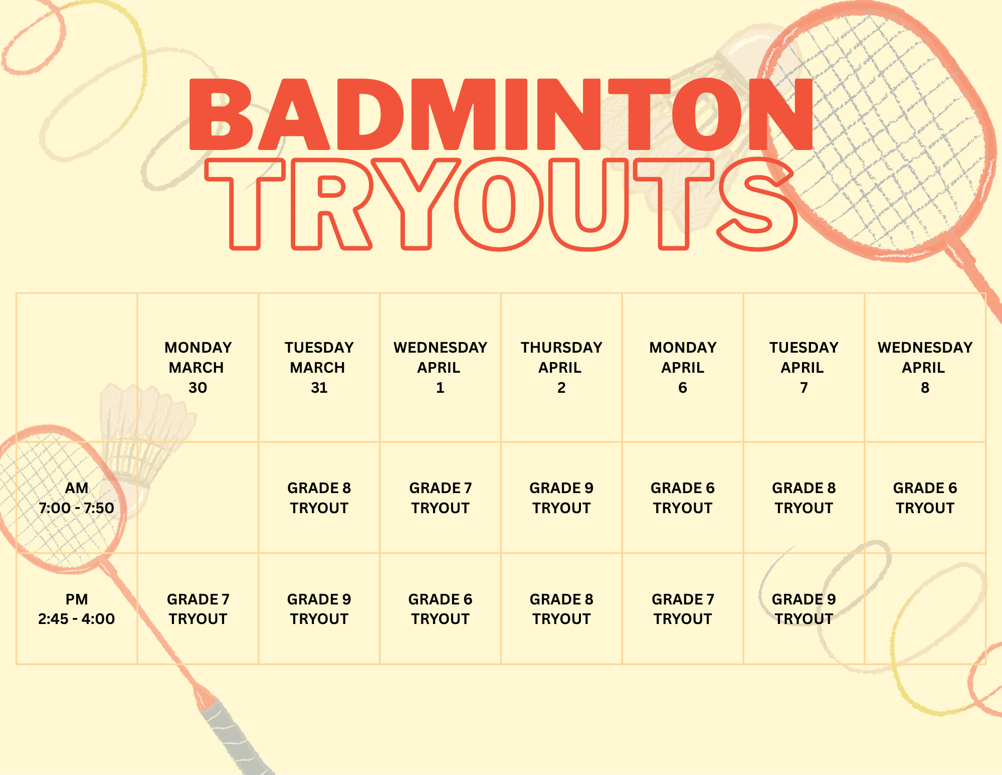Ted Harrison Badminton Tryouts
